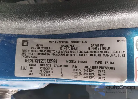 2012 Chevrolet Colorado 1Lt из США, поврежденный, VIN 1GCHTCFE2C8132939